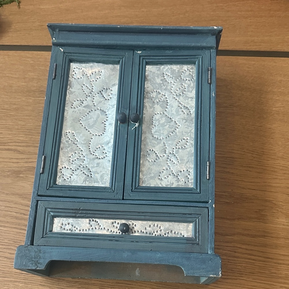 Blue Wooden Cabinet with White Accents Doll chest